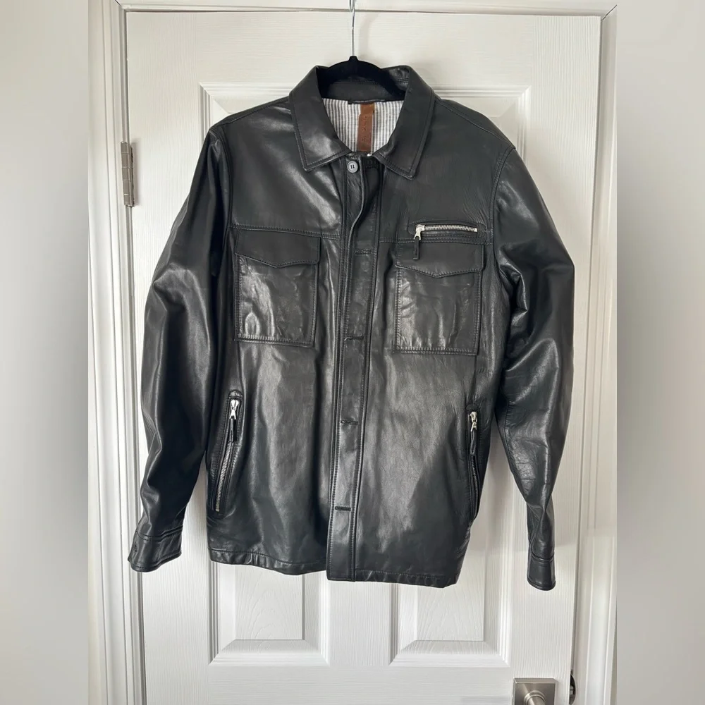 OPIPIX men's black Leather Jacket size 50
